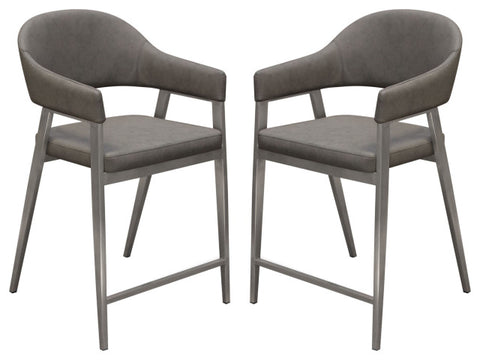 Counter Height Chairs, Set of 2, Gray Leatherette, Brushed Steel Leg By Diamond Sofa