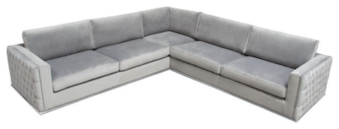 Envy 3-Piece Sectional, Platinum Gray Velvet With Detail and Silver Metal Trim By Diamond Sofa