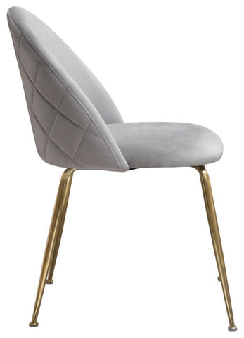 Lilly Set of (2) Dining Chairs in Grey Velvet Brushed Gold Metal Legs By Diamond Sofa