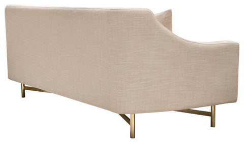 Fabric Sofa in Sand Linen Fabric Accent Pillows and Gold Metal Criss-Cross Frame By Diamond Sofa