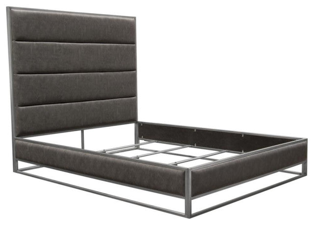 Empire Queen Bed, Gray PU With Hand Brushed Silver Metal Frame By Diamond Sofa