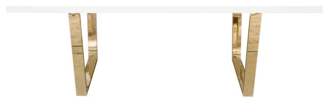 Rectangular Dining Table w/ White Lacquer Top and Polished Gold Metal Base By Diamond Sofa