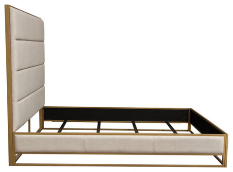 Empire Eastern King Bed, Sand Fabric With Hand brushed Gold Metal Frame By Diamond Sofa