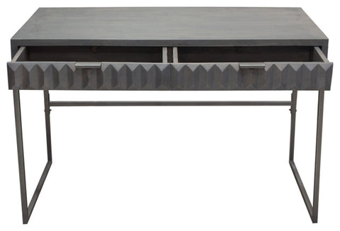 Spectrum 2-Drawer Solid Mango Wood Desk, Smoke Gray With Gun Metal Finished Legs By Diamond Sofa