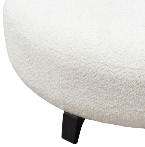Vesper Round Ottoman, Faux White Shearling, Black Wood Leg Base By Diamond Sofa