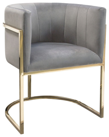 Pandora Dining Chair in Grey Velvet with Polished Gold Frame By Diamond Sofa