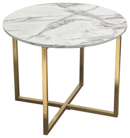 Vida 24" Round End Table With Faux Marble Top and Brushed Gold Metal Frame By Diamond Sofa