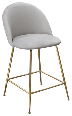 Lilly Set of 2 Counter Height Chairs, Gray Velvet With Brushed Gold Metal Legs By Diamond Sofa