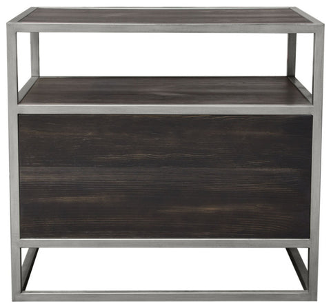 Empire 2-Door End Table, Dark Brown Veneer With Hand brushed Silver Metal Frame By Diamond Sofa