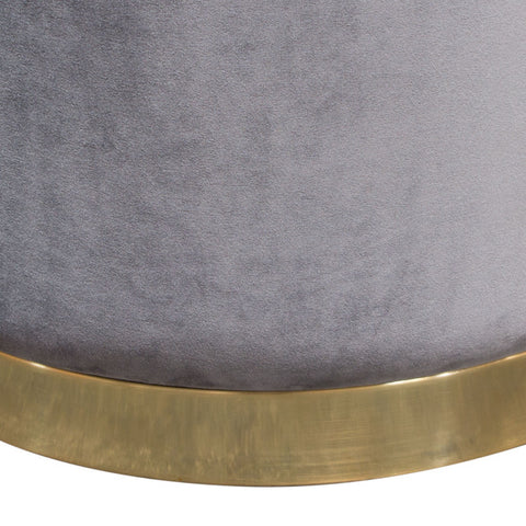 Round Accent Ottoman, Gray Velvet, Silver Metal Band Accent By Diamond Sofa