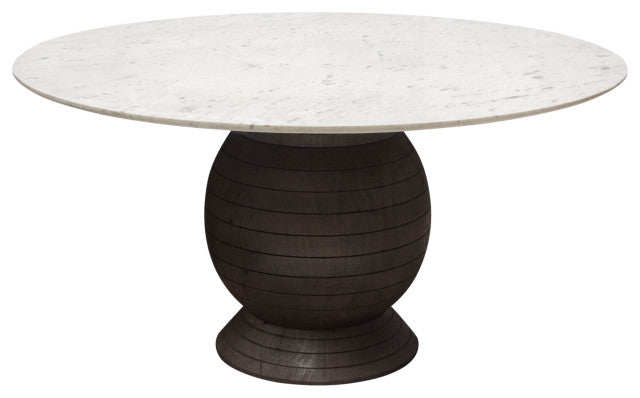 Ashe Round Dining Table Genuine White Marble Top and Solid Acacia Wood By Diamond Sofa