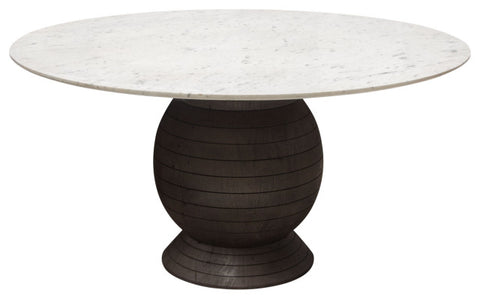 Ashe Round Dining Table Genuine White Marble Top and Solid Acacia Wood By Diamond Sofa