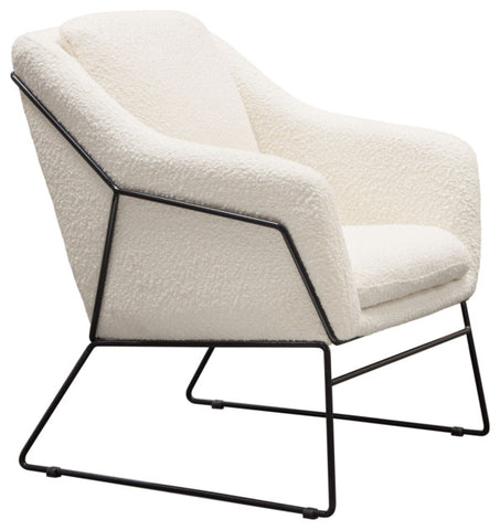 Bryce Accent Chair, Ivory Boucle wrapped, Black Powder Coated Metal Frame By Diamond Sofa