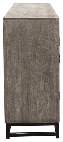 76" 4-Door Solid Mango Wood Sideboard in Walnut Grey Finish Black Iron Legs By Diamond Sofa