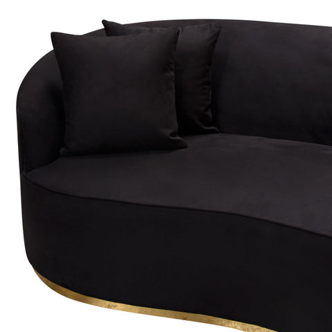 Raven Sofa in Black Suede Velvet Brushed Gold Accent Trim By Diamond Sofa