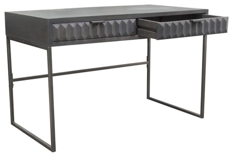Spectrum 2-Drawer Solid Mango Wood Desk, Smoke Gray With Gun Metal Finished Legs By Diamond Sofa