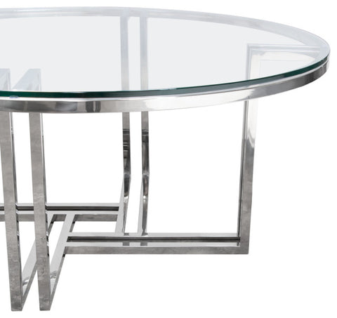 Steel Round Cocktail Table Clear Tempered Glass Top By Diamond Sofa