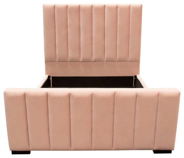 Venus Vertical Channel Tufted Bed, Velvet, Blush Pink, Eastern King By Diamond Sofa