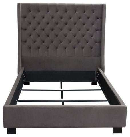 Eastern King Tufted Bed With Vintage Wing, Smoke Gray Velvet By Diamond Sofa