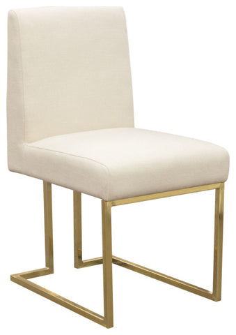 Set of 2 Skyline Dining Chairs, Cream Fabric With Polished Gold Metal Frame By Diamond Sofa