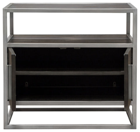 Empire 2-Door End Table, Dark Brown Veneer With Hand brushed Silver Metal Frame By Diamond Sofa