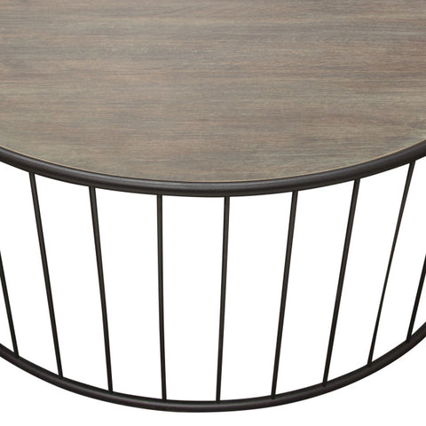 Gibson 38" Round Cocktail Table With Gray Oak Finished Top and Metal Base By Diamond Sofa