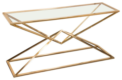 Aria Square Console Table With Metal Base, Gold By Diamond Sofa