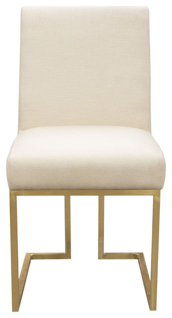 Set of (2) Skyline Dining Chairs in Cream Fabric Polished Gold Metal Frame By Diamond Sofa