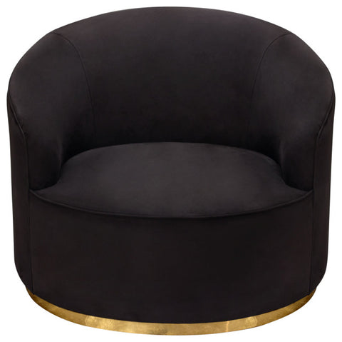 Raven Chair in Black Suede Velvet Brushed Gold Accent Trim By Diamond Sofa