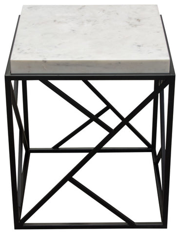 Plymouth Square Accent Table With Genuine Gray Marble Top and Black Metal Base By Diamond Sofa