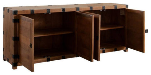 Oxford Solid Mango Wood 4-Door Sideboard in Oak Finish By Diamond Sofa