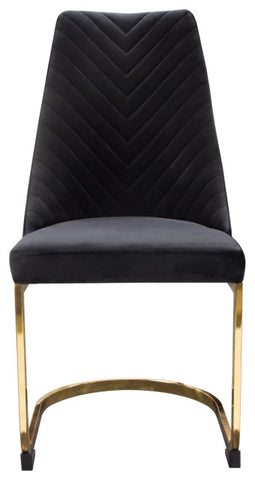 Vogue Set of, 2 Dining Chairs, Black Velvet With Polished Gold Metal Base By Diamond Sofa