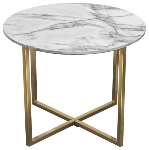 Vida 24" Round End Table With Faux Marble Top and Brushed Gold Metal Frame By Diamond Sofa