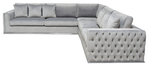 Envy 3-Piece Sectional, Platinum Gray Velvet With Detail and Silver Metal Trim By Diamond Sofa