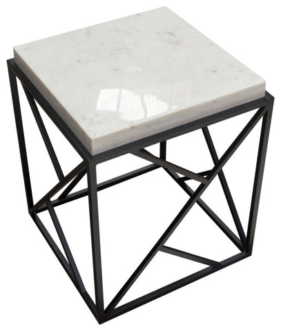 Plymouth Square Accent Table With Genuine Gray Marble Top & Black Metal Base By Diamond Sofa