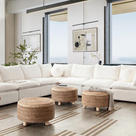 Round Accent Stool in Natural Jute Fiber By Diamond Sofa