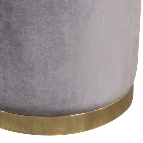 Round Accent Ottoman, Gray Velvet, Silver Metal Band Accent By Diamond Sofa