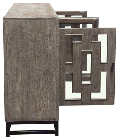 76" 4-Door Solid Mango Wood Sideboard in Walnut Grey Finish Black Iron Legs By Diamond Sofa