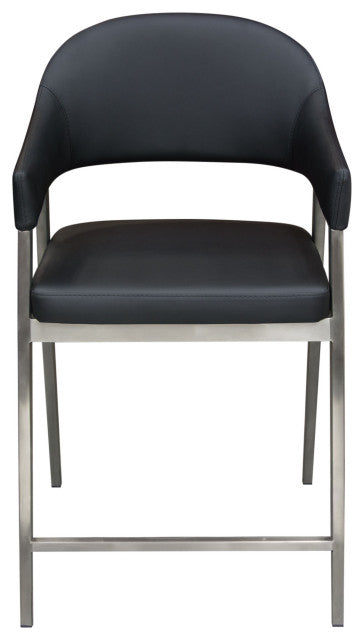 Set of Two Counter Height Chairs, Black Leatherette With Brushed Steel Leg By Diamond Sofa
