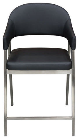 Set of Two Counter Height Chairs, Black Leatherette With Brushed Steel Leg By Diamond Sofa