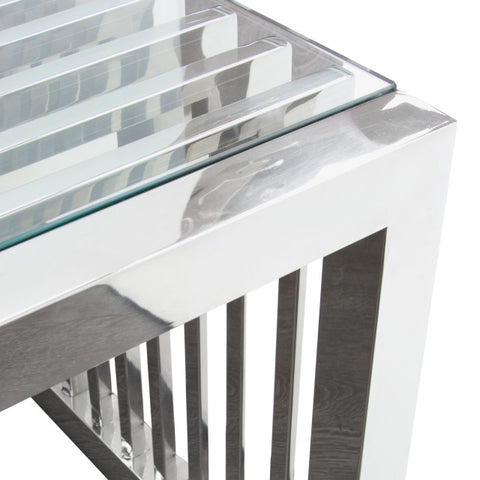 SOHO Rectangular Stainless Steel Cocktail Table Clear, Tempered Glass Top By Diamond Sofa