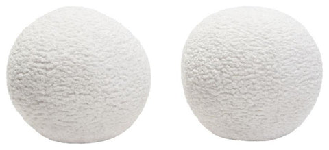Set of (2) 10 Round Accent Pillows in White Faux Sheepskin By Diamond Sofa