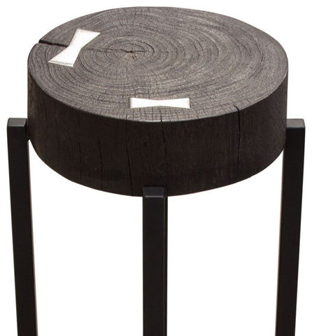 Alex Large 25" Accent Table Solid Mango Wood Top Espresso Silver Metal Inlay By Diamond Sofa