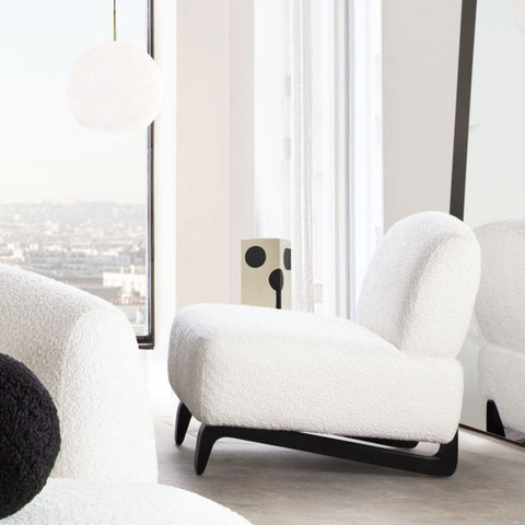 Vesper Armless Chair, Faux White Shearling With Black, Wood Leg Base By Diamond Sofa