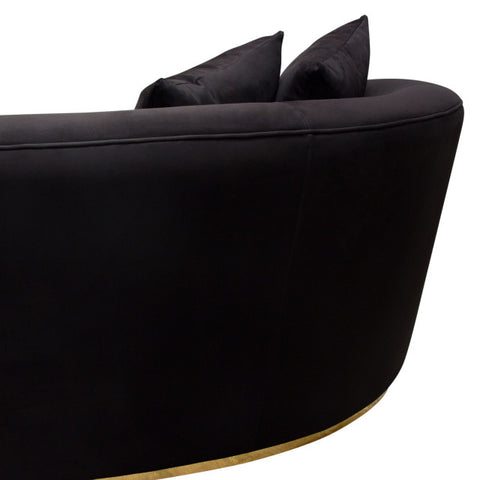 Raven Sofa in Black Suede Velvet Brushed Gold Accent Trim By Diamond Sofa