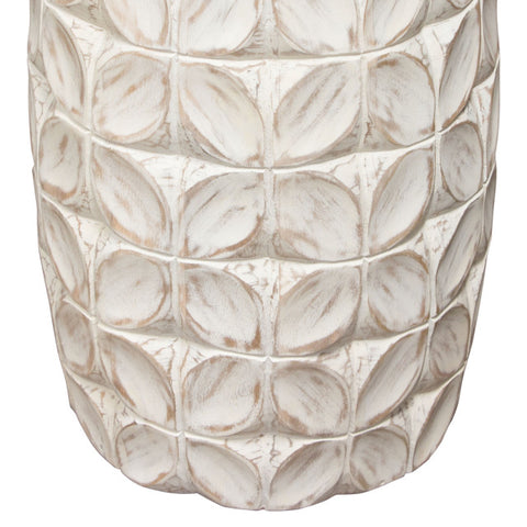 Fig Solid Mango Wood Accent Table, Distressed White Finish With Leaf Motif By Diamond Sofa