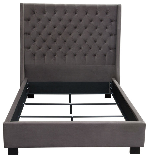 Park Avenue Queen Tufted Bed with Vintage Wing in Smoke Grey Velvet By Diamond Sofa