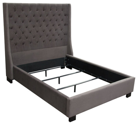 Queen Tufted Bed With Vintage Wing, Smoke Gray Velvet By Diamond Sofa