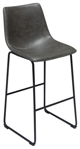 Set of 2 Bar Height Chairs, Weathered Gray Leatherette With Black Metal Base By Diamond Sofa