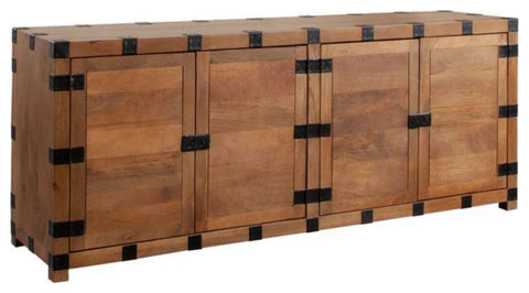 Oxford Solid Mango Wood 4-Door Sideboard in Oak Finish By Diamond Sofa